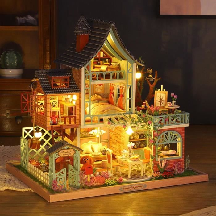 Mini maison avec LED DIY maison de poupée maison de poupée