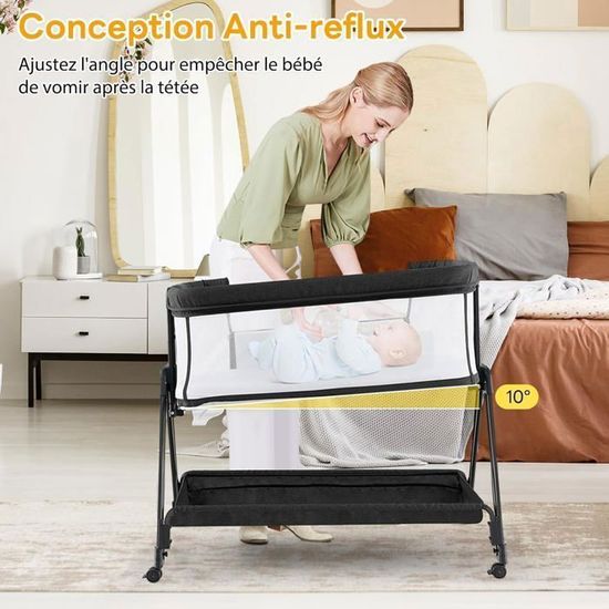 Lit Cododo Bébé GOPLUS 3 En 1 - Berceau Portable, Hauteur Réglable, Rangement, Gris
