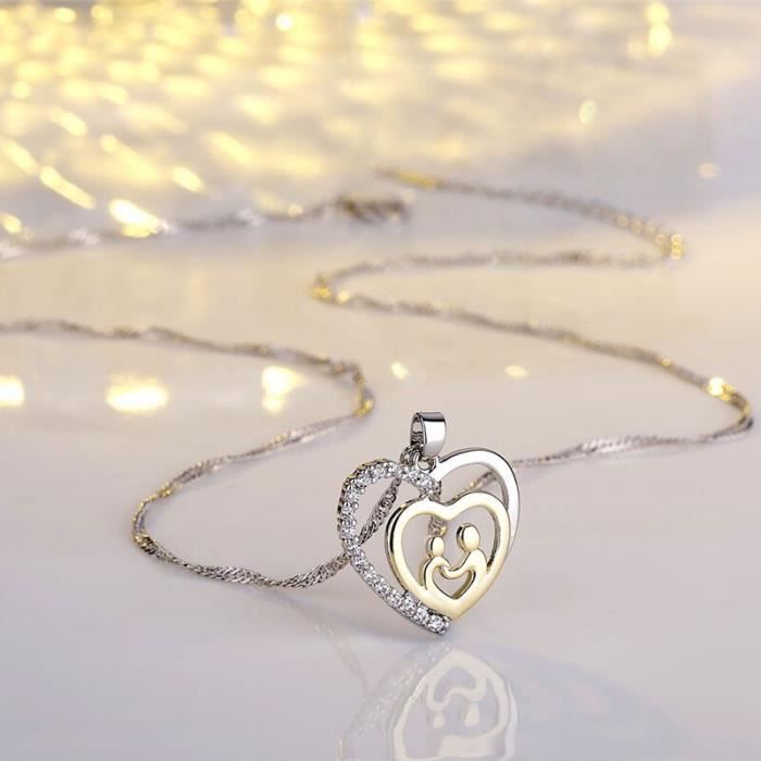VELESAY Coeur Collier Argent 925 Femme Collier Maman