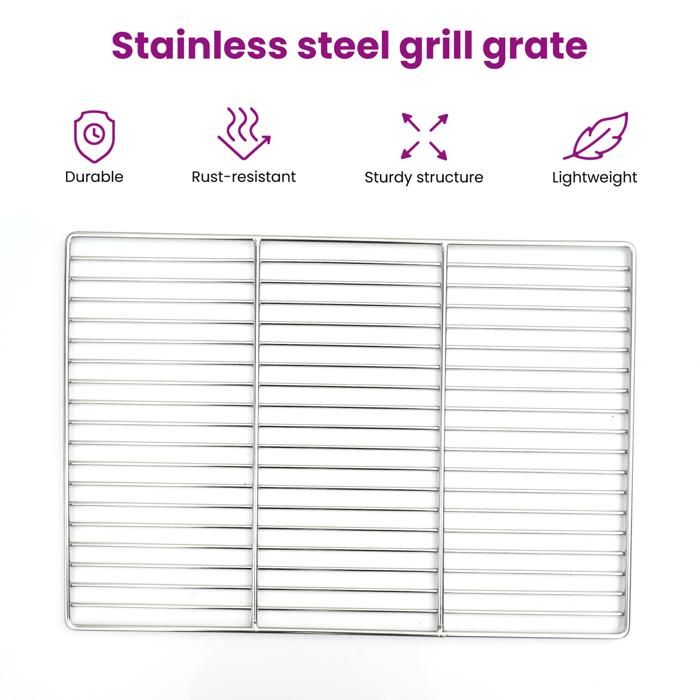 Grille De Barbecue Rectangulaire 50x35 Cm En Acier Inox 304 - Avec Poignées, Antidérapante, Facile à Nettoyer - Parfaite Pour Les Grillades En Extérieur
