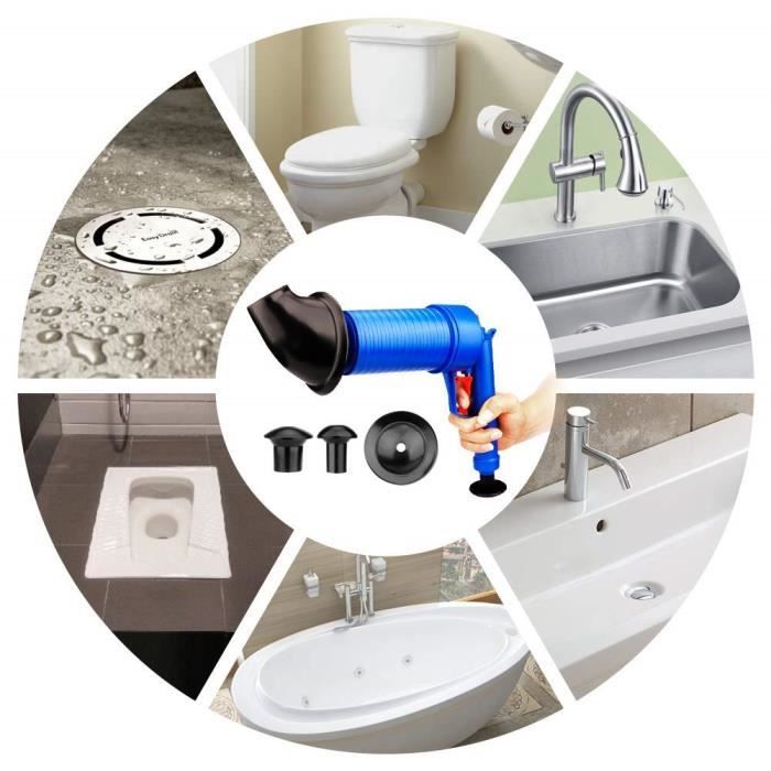 Déboucheur canalisation nettoyage pompe haute pression outil de piston de  toilette avec 4 adaptateurs pour WC cuisine salle de baignoire