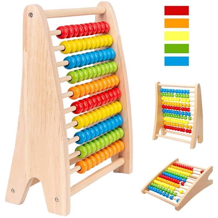 Boulier En Bois Mickey Mouse – Abaque 100 Perles – 10 Couleurs – 25x12x32 Cm – Apprendre à Compter – Dès 18 Mois