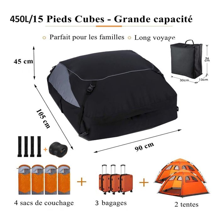 Coffre De Toit Voiture - 425L/15 Pieds Cubes - 900D Tissu d’Oxford