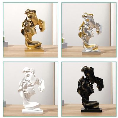 Buste Sculpture En Plâtre Blanc - Homme Avec Baiser Rouge - Fait Main - Occasion