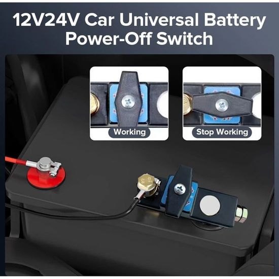 Interrupteur Coupe-Batterie 12V-24V 100A - ON/OFF Avec Clé Amovible - Pour Voiture, Bateau, Camion
