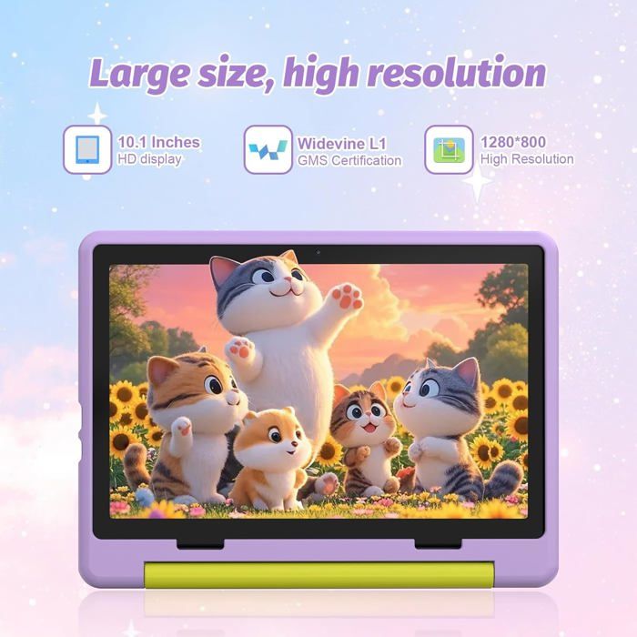 Semeakoko Tablette Enfant 10 Pouces Android 14 – 10+64 Go (ext. 1 To), Octa-core, Apps éducatives IWawa, Contrôle Parental, Coque Rose