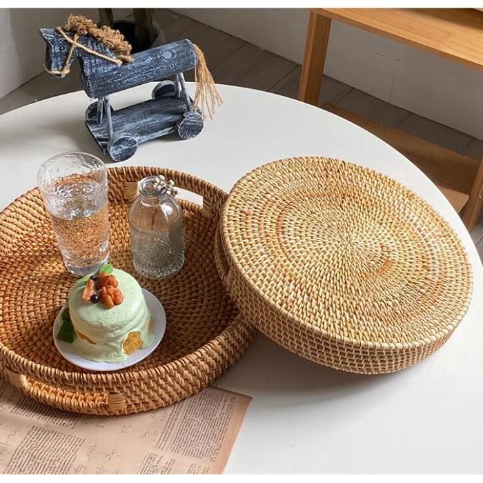 Uadme Plateau Rond En Bois Grand Plateau Rond Plateau De Service Plateau Décoratif Rond Assise En Bois Plateau De Service Pour Thé Café Nourriture Décoration De La Maison(21cm