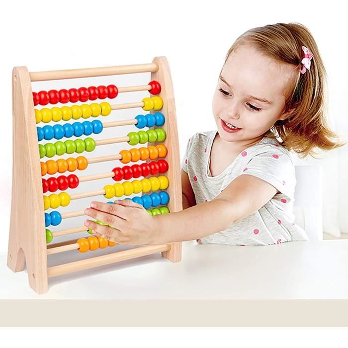 Abaque en Bois Cadres pour Enfant, Calcul Comptage Boulier Jeux - 100 perles multicolores avec baguettes, cartes alphabet . - Puériculture & Eveil bébé
