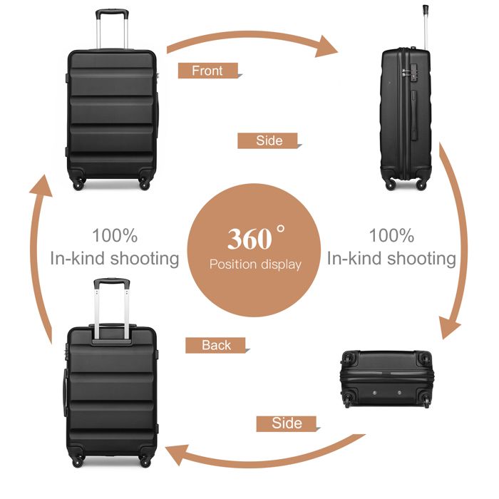 KeepGoon Lot De 3 Valises Voyage Rigides ABS - Noires Avec 4 Roues Et Serrure TSA