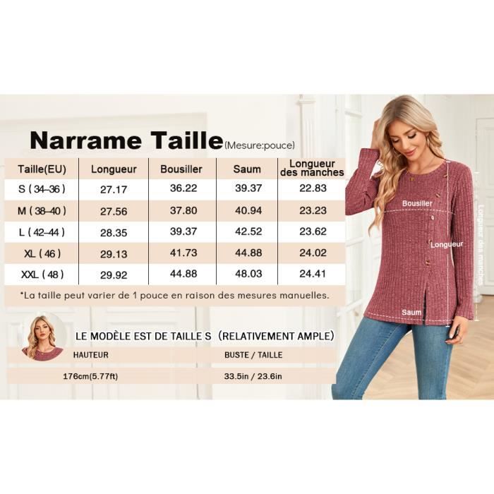 Pull pour Femme Tunique Manches Longues avec Boutons et Fente sur Le Devant Chemisiers et blouses femme CHANDAIL Gris Fonc