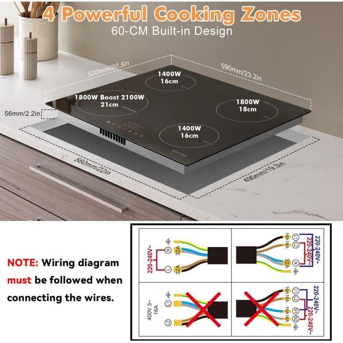 Plaque Induction 4 Feux Encastrable, Table De Cuisson Induction 6400W — free download