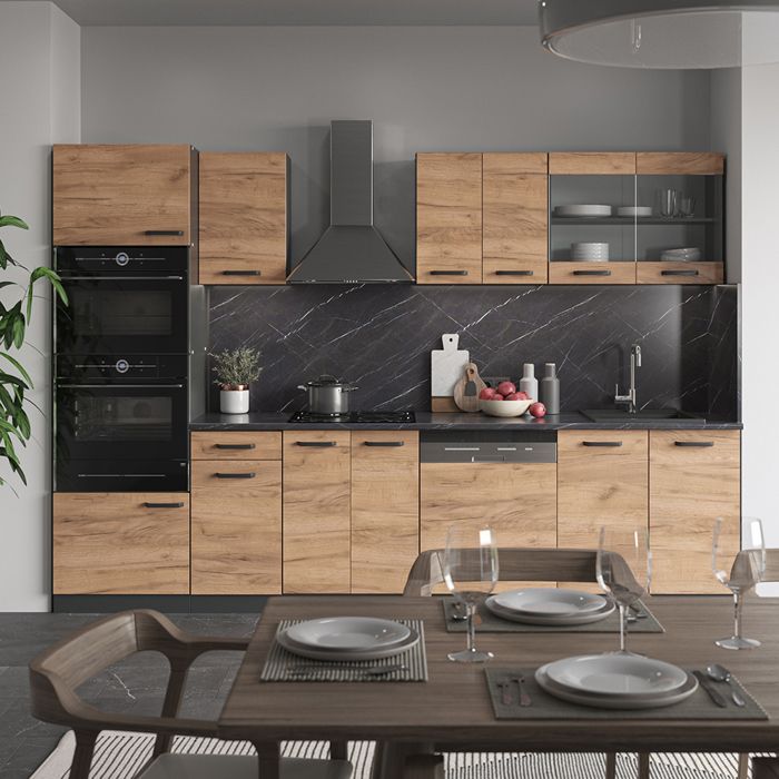 Vicco - Cuisine R-line 300 Cm - Gris Noble - Chêne Doré