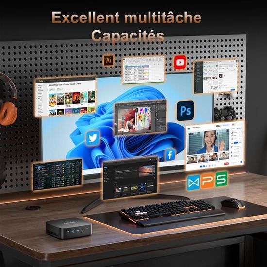 Mini PC, AMD Ryzen 5 7430U(6C/12T, jusqu'à 4,3 GHz), 16Go DDR4