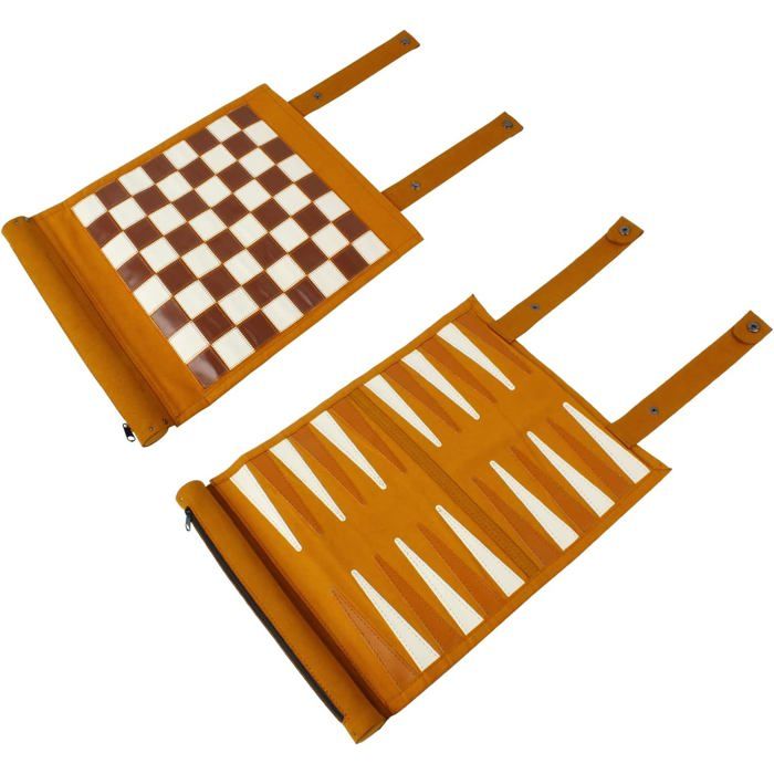 Andux Backgammon Roulable – Cuir Microfibre, 36,5×26 Cm – Portable