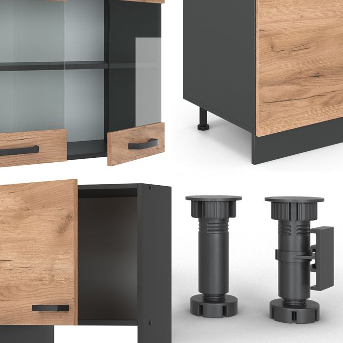 Cuisine Intégrée Vicco R-Line 300 Cm - Couleur Béton - Panneaux 16 Mm Plaqués - Neuve