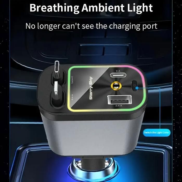 Chargeur De Voiture 4 En 1 Rétractable Avec Ciel étoilé LED