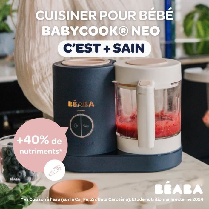 BÉABA Babycook Néo - Robot Cuiseur-Mixeur Pour Bébé Made In France - Bol Verre Et Cuve Inox - 6 Pots Conservation Inclus