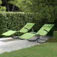 Chaises longues à bascule - Bain de soleil Transat - Vert - Acier enduit de poudre et textilène-0