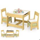 COSTWAY Ensemble Table et 2 Chaises pour Enfant en Bois Tableau Transformable avec Chaise Fonction de Stockage Vert