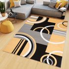 TAPISO Tapis Salon Poil Court Maya Jaune Gris Noir Blanc Cercles Polypropylène Intérieur 140x200