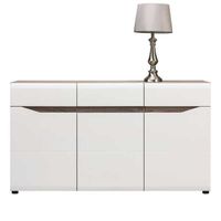 Buffet 3 portes 2 tiroirs Blanc/Chêne - ONIEL - Contemporain - Design - Bois - L 150 x l 40.5 x H 85 cm