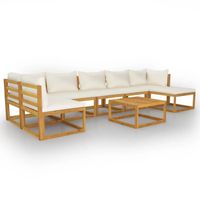 Salon de jardin meuble d exterieur ensemble de mobilier 8 pieces avec coussin creme bois d acacia solide