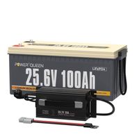 Power Queen Batterie Lithium LiFePO4 24V 100Ah - 2560Wh - BMS 100A & 24V 20A Chargeur de Batterie au Lithium (Expédition séparée)