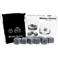 Lot de 9 pierre à whisky en granit avec pochette de rangement en mousseline.