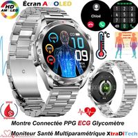 Montre Connectée Bracelet Acier Inoxydable XtraDiTech ECG Glycomètre Thermomètre Moniteur Santé Multiparamétrique Écran AMOLED Appel
