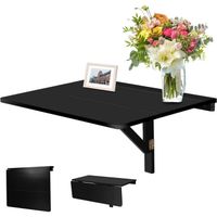 RELAX4LIFE Table Murale Rabattable 80x60CM avec Support Triangulaire Double Pliage, pour Salon, Salle, Cuisine, Bureau, Noir