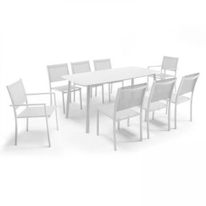 Ensemble table et chaise de jardin Ensemble table et chaises de jardin en aluminium et pierre - OVIALA - Piedra - 8 personnes - Blanc