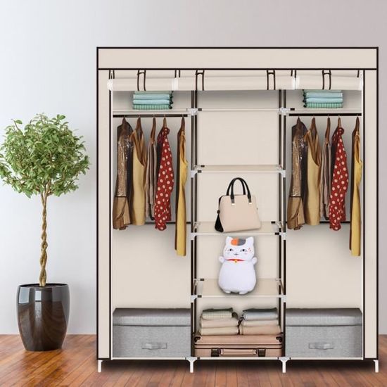 Armoire De Rangement En Tissu Non-Tissé - 105x43x172cm, 1 Barre + 5 Étages, Housse Anti-Poussière, Capacité 25kg