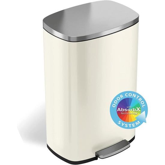 Poubelle Cuisine 50 Litres SUSTANIA Lot De 2 Poubelles 50L Argentées Avec Couvercle Coulissant Noir - Pour Cuisine Et Bureau Poubelle Tri Selectif 2x50l