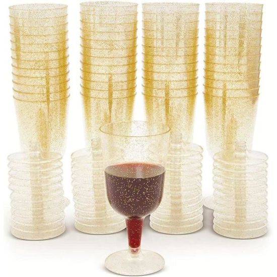 50 Pièces Verres à Vin Scintillants Dorés, 170ml Verres de Dégustation