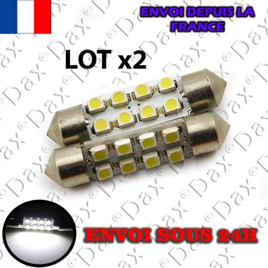 2 AMPOULE Dax® NAVETTE A 8 LED SMD EN TAILLE 36 MM - ECLAIRAGE ULTRA BLANC