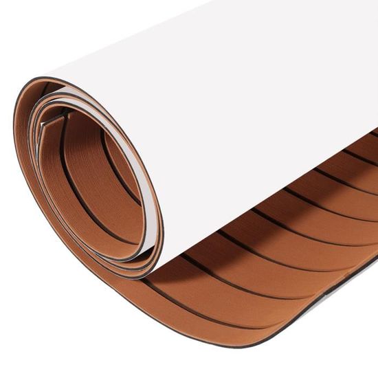 Tapis De Bateau Autocollant En Mousse EVA 240x90 Cm – Antidérapant, Épais 6 Mm, Marron Et Noir – Facile à Poser Et Découper