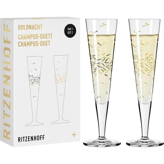 Calice Da Champagne RITZENHOFF Goldnacht 200 Ml - Bicchiere In Cristallo Con Decoro Melograno E Oro Vero - Made In Germany