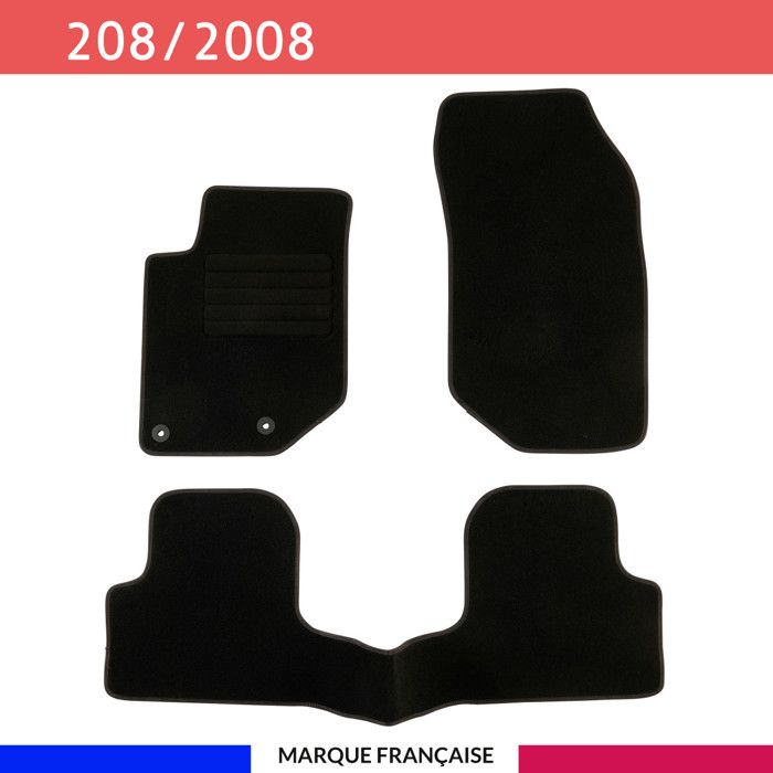 Tapis de sol voiture - Sur mesure pour PEUGEOT 208 / 2008 (dès 10/2019) Antidérapant - 3 pièces : Protection arrière - Moquette