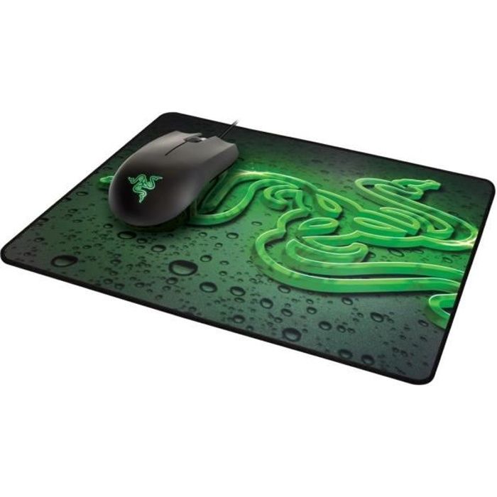 RAZER Pack Gamer : Souris Gamer – Filaire – Optique – 1800 dpi – 3 Boutons – Rétroéclairé + Tapis de souris Gamer