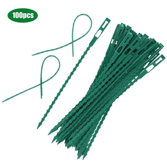 Lot de 100pcs Serre-câble Lien en Plastique Attaches Réglables Serre Câbles Réutilisables pour Plantes Vertes Et Arbustes Jardinage