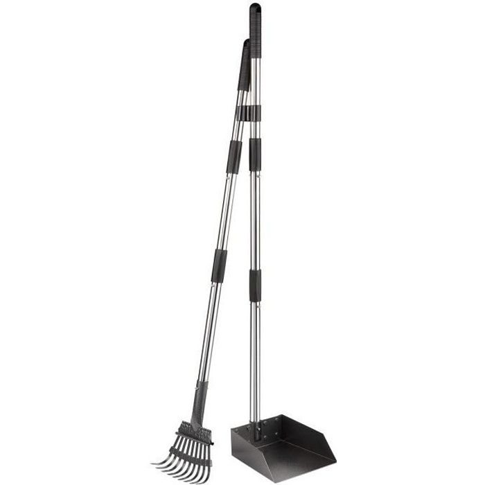 Yangbaga Ramasse Crotte Chien Ramasse Crotte Rateau et Poubelle en Métal, Outile de Nettoyage pour Jardin