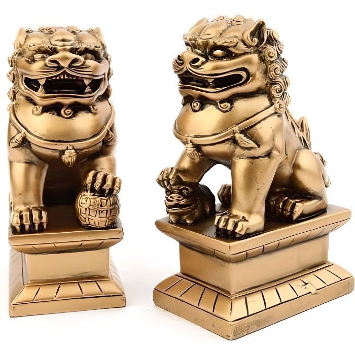 Paire De Statuettes Chiens Fu - 2 Lions Chinois