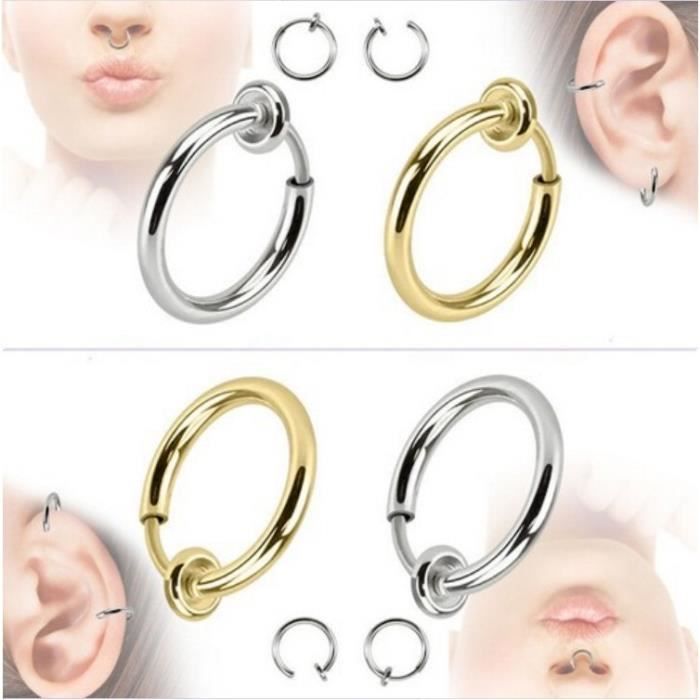 Piercings - Faux Anneaux Clips - Nez/Oreille - Lot de 2 - Doré_Argenté
