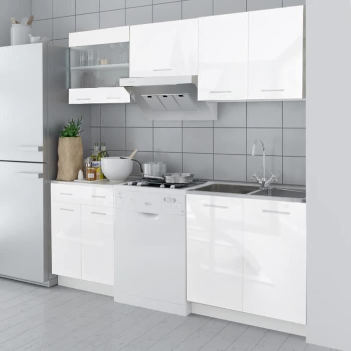 Cuisine complète 5 pcs Armoire de cuisine Buffet de cuisine Blanc haut brillance 200 cm