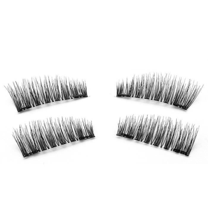 1 paire - 4pcs Faux cils magnetiques a double aimant 3D longs naturels Extension de cils doux de maquillage de yeux Outils de