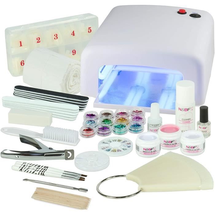 Kit Debutant Professionnel pour Pose de Gel UV Blanc-Nagelset idéale avec l'art d'ongle, lampe UV et UV Gel Starter