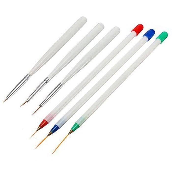 Vococal 6Pcs Acrylique Nail Art Pen Brush-3 Beaux Dessin-3 Liner Design Set A56265
