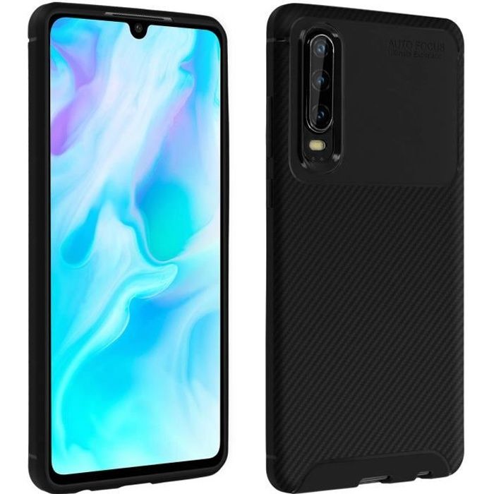Coque Huawei P30 Protection Souple Effet Carbone et Mat Noir