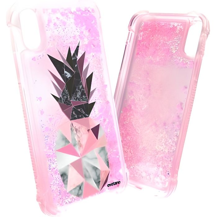 Coque paillettes iPhone X iPhone XS paillettes liquides rose Ananas geometrique marbre Ecriture Tendance et Design Evetane