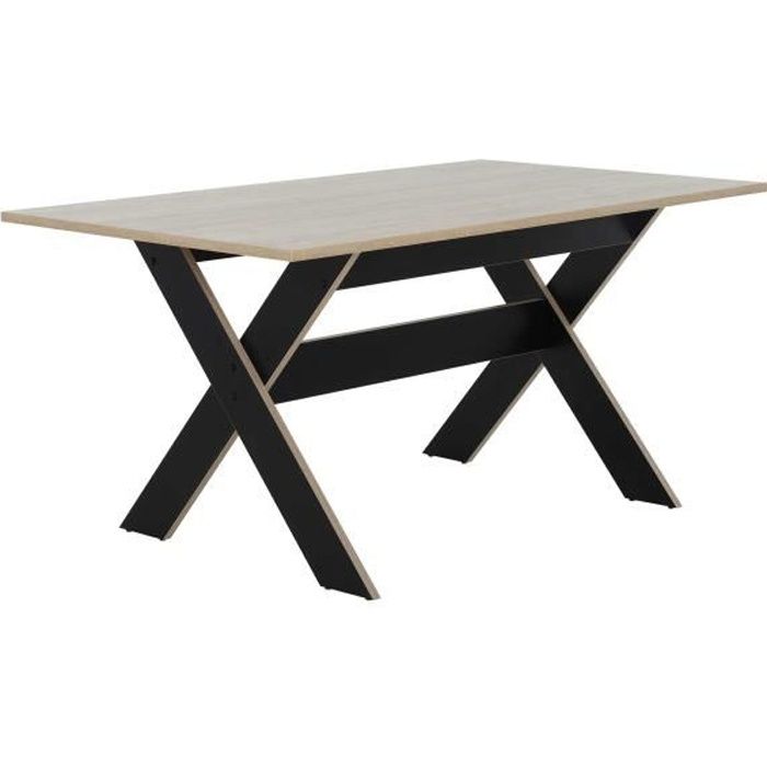 Table à manger - Rectangulaire - Décor chêne et noir - Contemporain - MEDOC - L 160 x P 90 x H 76 cm